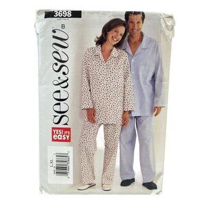 Butterick Sewing Pattern 3698 Pajamas Top Bottom Unisex Size L-XL